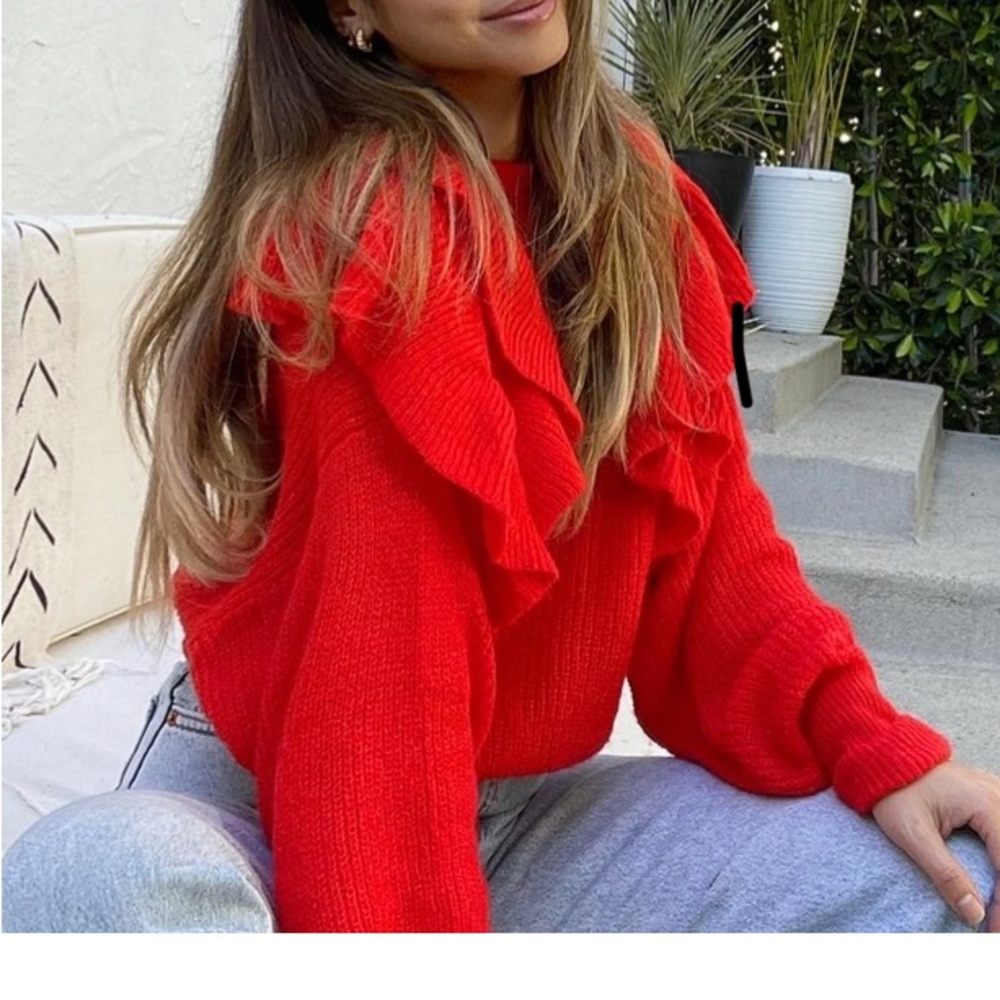 Red Zara sweater with ruffle details - Picture 3 of 3